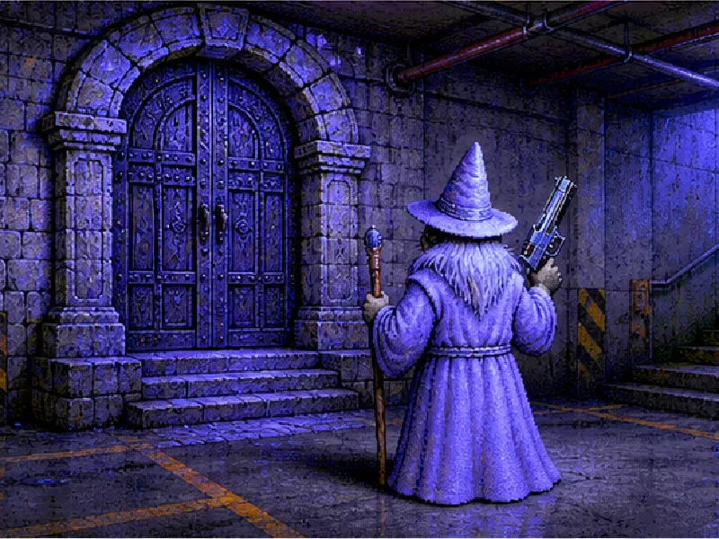 Ancient door in a parking stairwell