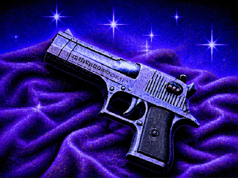 Chrome pistol on violet velvet