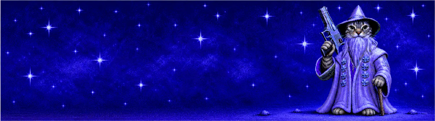 Gandalf Cat keeps watch beneath a field of stars